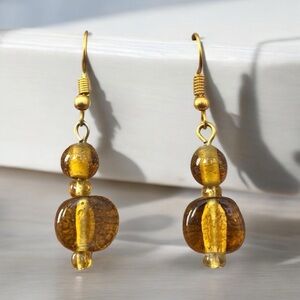 Handcrafted Glass Lampwork Bead Earrings | Amber Brown Handmade